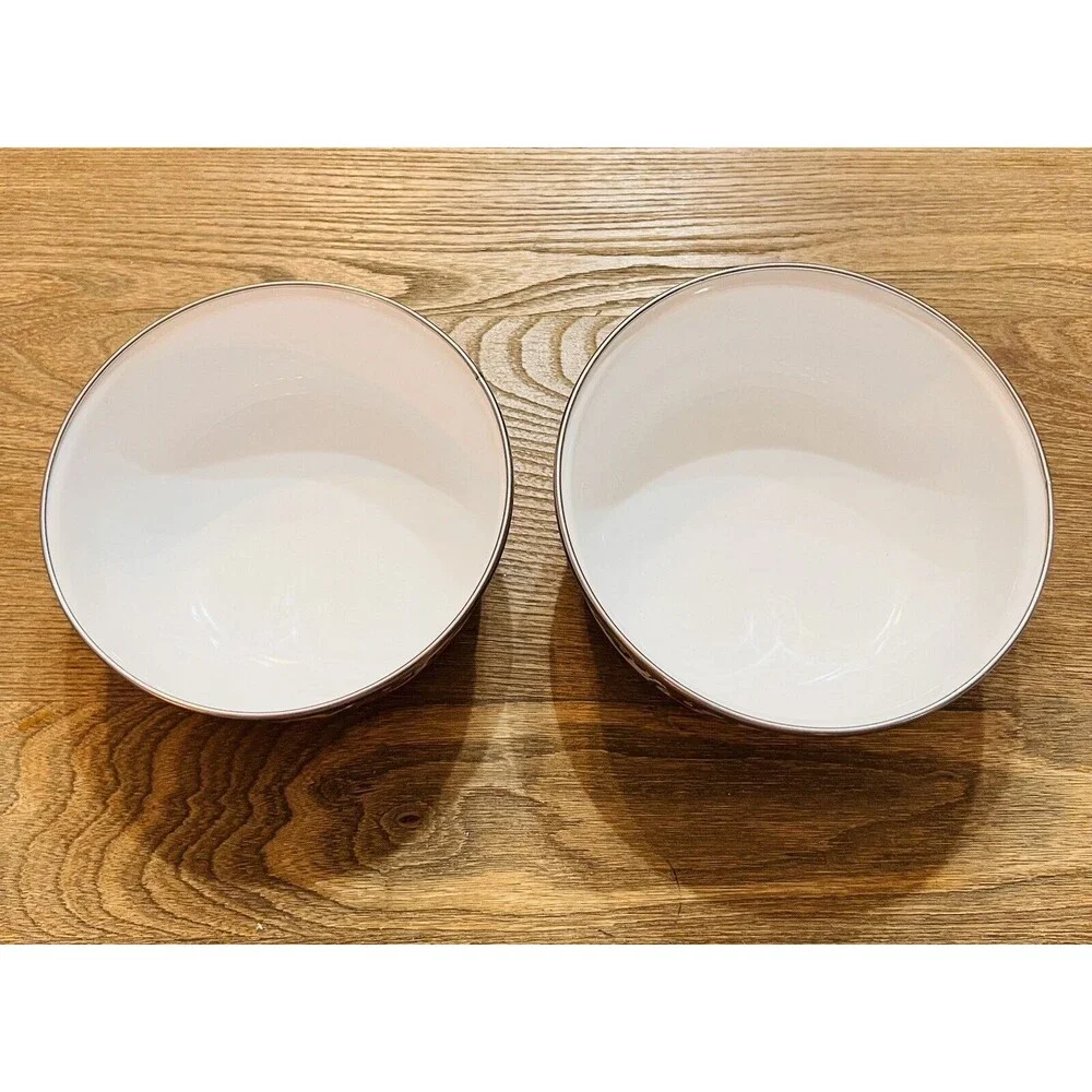 Vintage GMI Enamelware Pansy Floral Nesting Bowls Set of 2 Cottage Kitchen